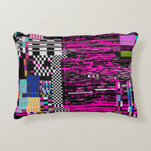 Glitched retro VHS screen with flickers and broken Decorative Cushion