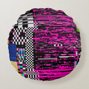 Glitched retro VHS screen with flickers and broken Round Cushion