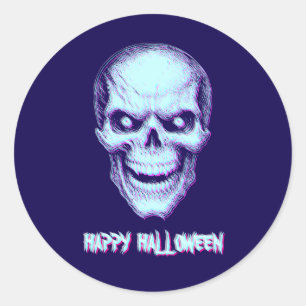 Glitched Skull Effect with Custom Text Classic Round Sticker