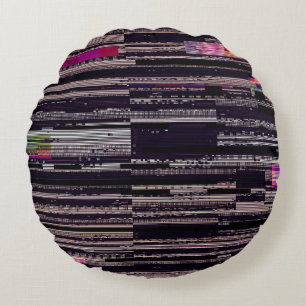 Glitched TV screen with broken pixels. Abstract fu Round Cushion