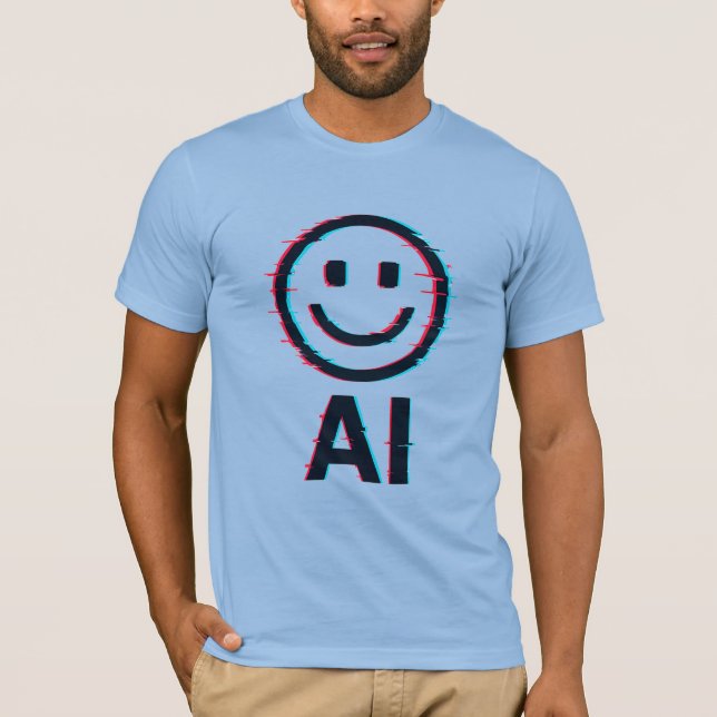 Glitchy AI Smiley – Futuristic Tech T-Shirt Design (Front)