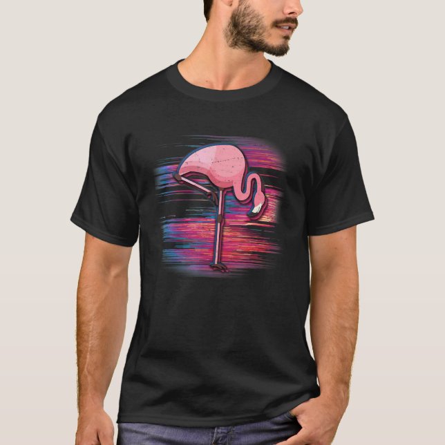 Glitchy Noise Flamingo Vaporwave T-Shirt (Front)
