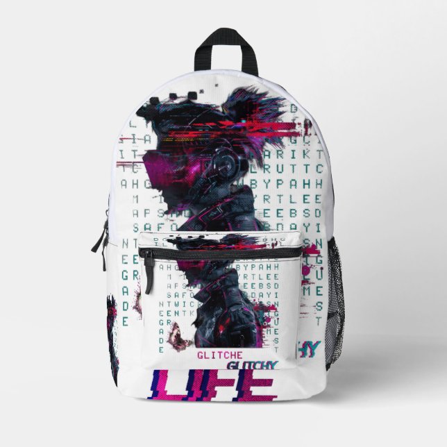 "Glitchy Vibes - Digital Art Backpack" Printed Backpack (Front)