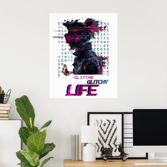Glitchy Vibes - Futuristic Digital Art Poster (Home Office)
