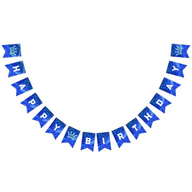 Glitering Crown Blue Birthday bunting banner (All)