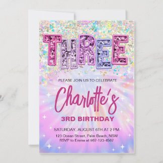Glitter 3rd Birthday Invitation Sparkly Three