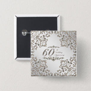 Glitter 60th Diamond Wedding Anniversary Button