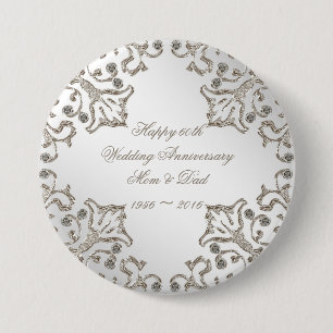 Glitter 60th Diamond Wedding Anniversary Button
