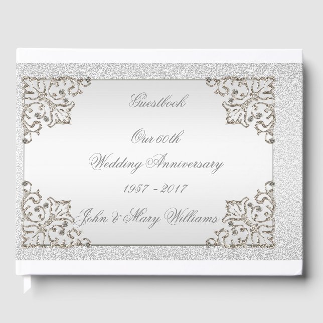 Glitter 60th Diamond Wedding Anniversary Guestbook (Front)