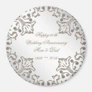 Glitter 60th Diamond Wedding Anniversary Magnet