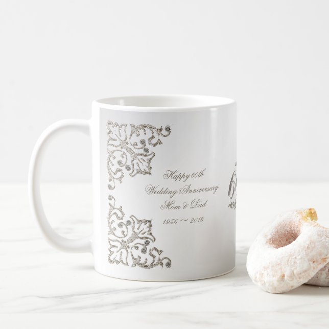 Glitter 60th Diamond Wedding Anniversary Mug (With Donut)