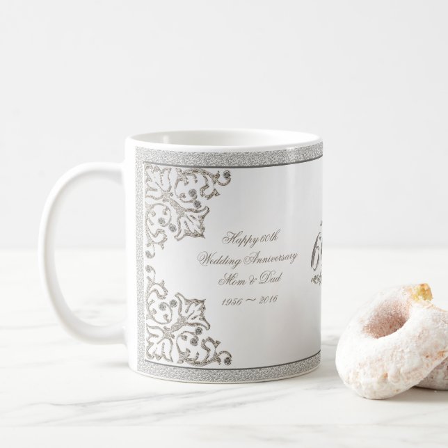 Glitter 60th Diamond Wedding Anniversary Mug (With Donut)