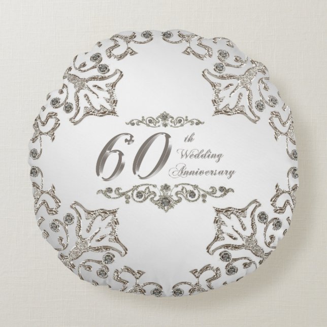 Glitter 60th Wedding Anniversary Round Cushion (Front)