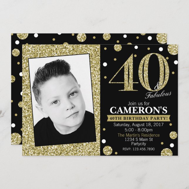Glitter Adult Milestone Birthday Photo Invitation (Front/Back)