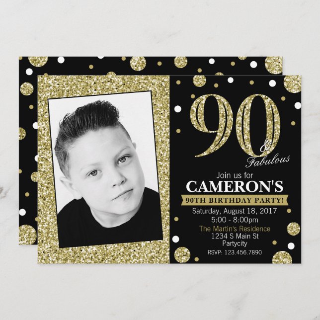 Glitter Adult Milestone Birthday Photo Invitation (Front/Back)