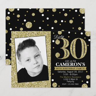 Glitter Adult Milestone Birthday Photo Invitation