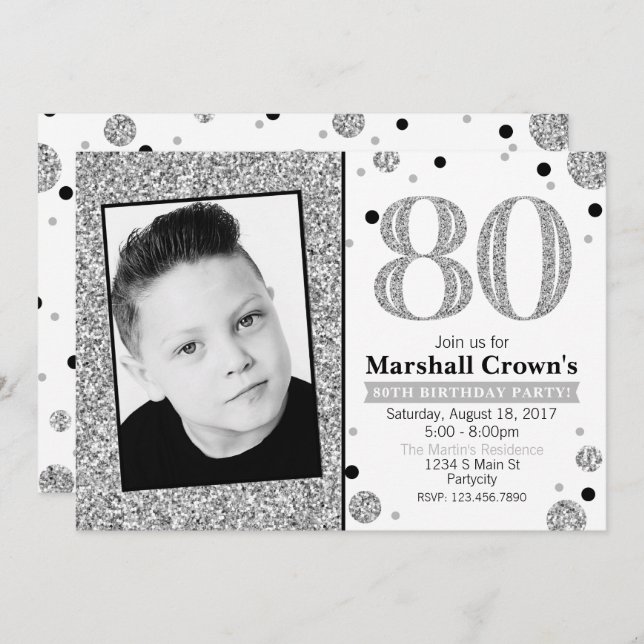 Glitter Adult Milestone Birthday Photo Invite (Front/Back)