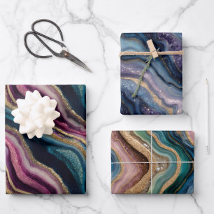 Glitter Agate Pink Blue Purple Wrapping Paper Set