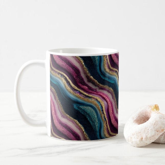 Glitter Agate Pink Cyan Coffee Mug (With Donut)