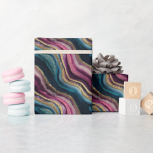 Glitter Agate Pink Cyan Wrapping Paper Roll
