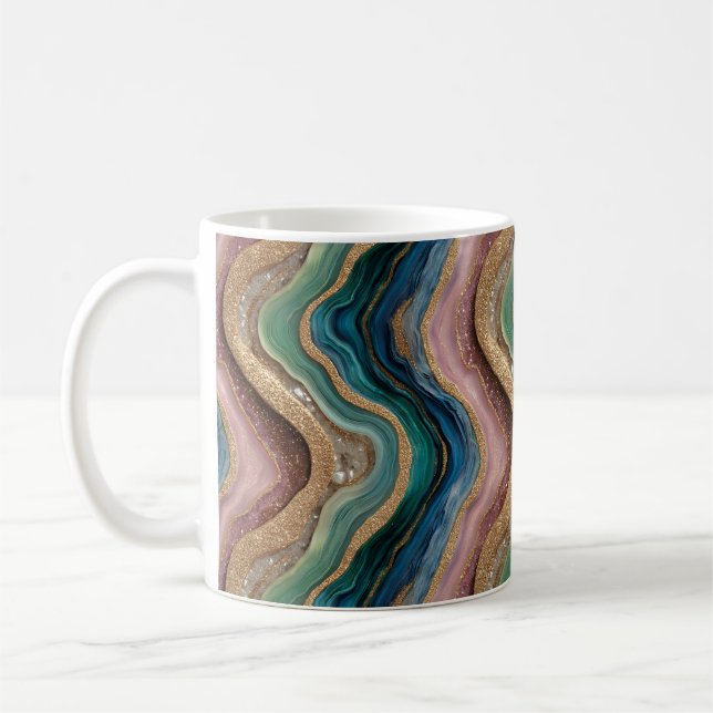 Glitter Agate Pink Teal Coffee Mug (Left)