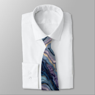 Glitter Agate Purple Blue Neck Tie