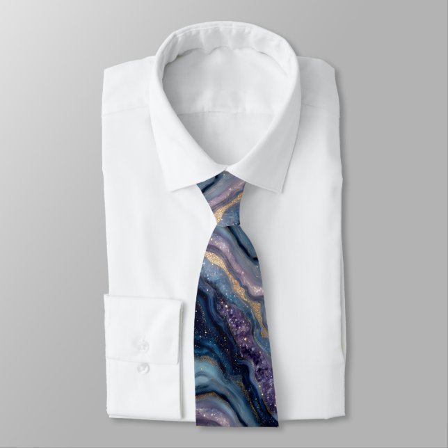 Glitter Agate Purple Blue Neck Tie (Tied)
