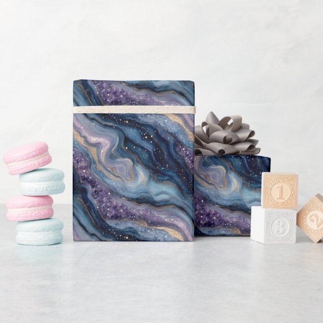 Glitter Agate Purple Blue Wrapping Paper Roll (Baby Shower)