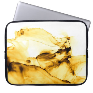 Glitter Alcohol Ink Art. Japanese Ink Style. Beig Laptop Sleeve