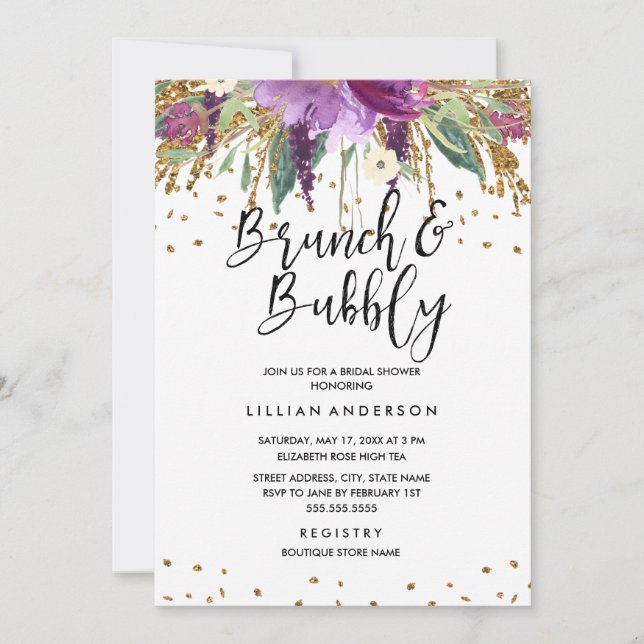 Glitter Amethyst Bridal Shower Invitation (Front)