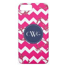 Glitter Anchors Pink Chevron Monogram