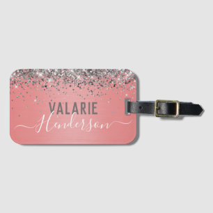Glitter and Brushed Metal Monogram Luggage Tag