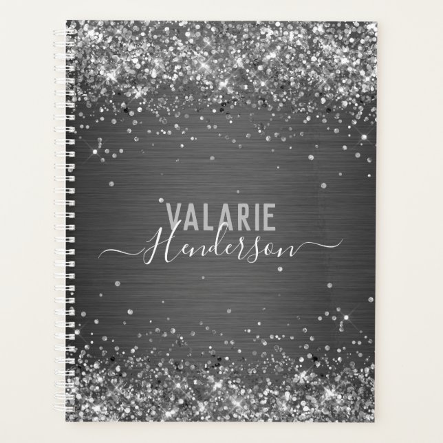 Glitter and Brushed Metal Monogram Planner (Front)