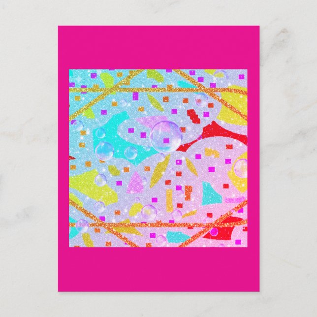 GLITTER AND BUBBLES DESIGN PASTELS ART POSTCARD (Front)
