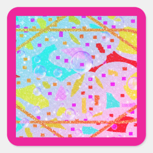 GLITTER AND BUBBLES DESIGN PASTELS ART SQUARE STICKER