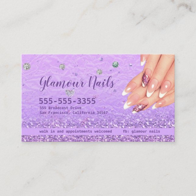 Glitter and Diamonds Business Card for Nails (Front)