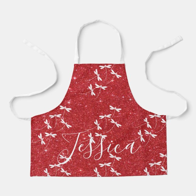 Glitter and dragonflies personalised  apron (Front)