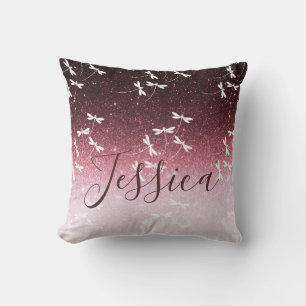 Glitter and dragonflies personalised cushion