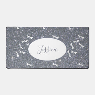 Glitter and dragonflies personalised  desk mat