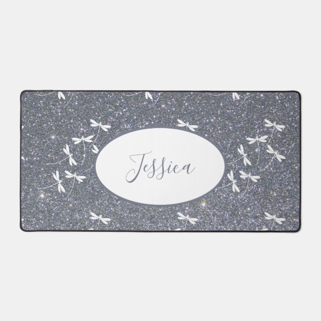 Glitter and dragonflies personalised  desk mat (Front)