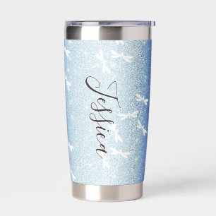 Glitter and dragonflies personalised insulated tumbler