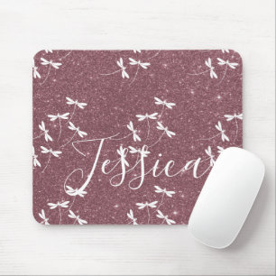 Glitter and dragonflies personalised mouse pad