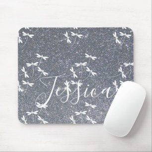 Glitter and dragonflies personalised mouse pad