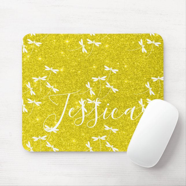 Glitter and dragonflies personalised  mouse pad (With Mouse)