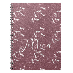 Glitter and dragonflies personalised notebook