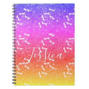 Glitter and dragonflies personalised  notebook