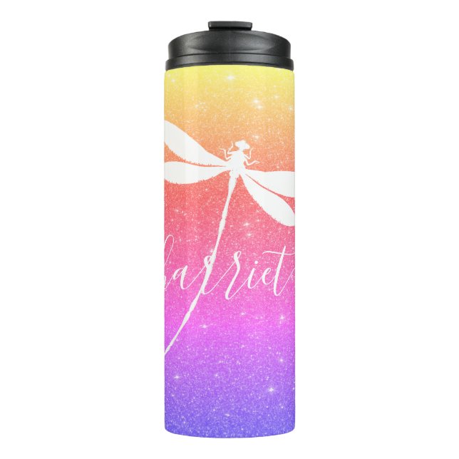 glitter and dragonfly personalised thermal tumbler (Front)