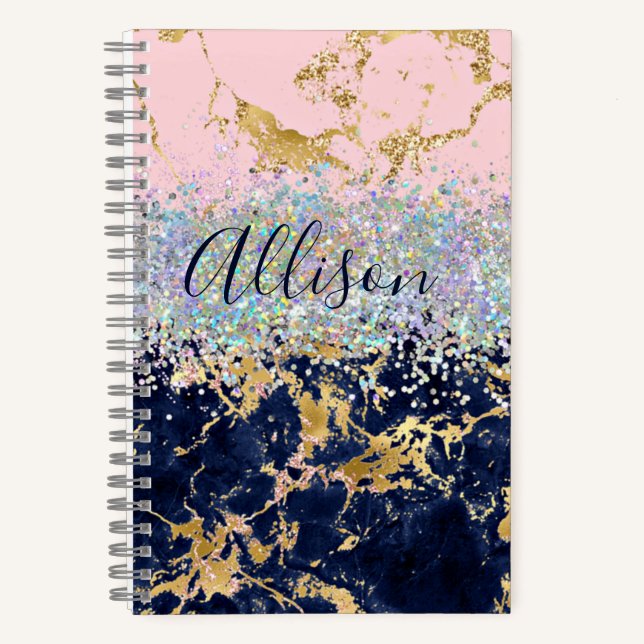 Glitter and marble personalised journal (Front)