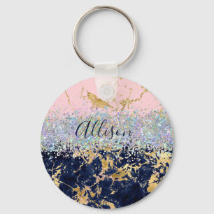 Glitter and marble personalised  key ring