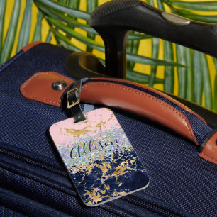 Glitter and marble personalised luggage tag